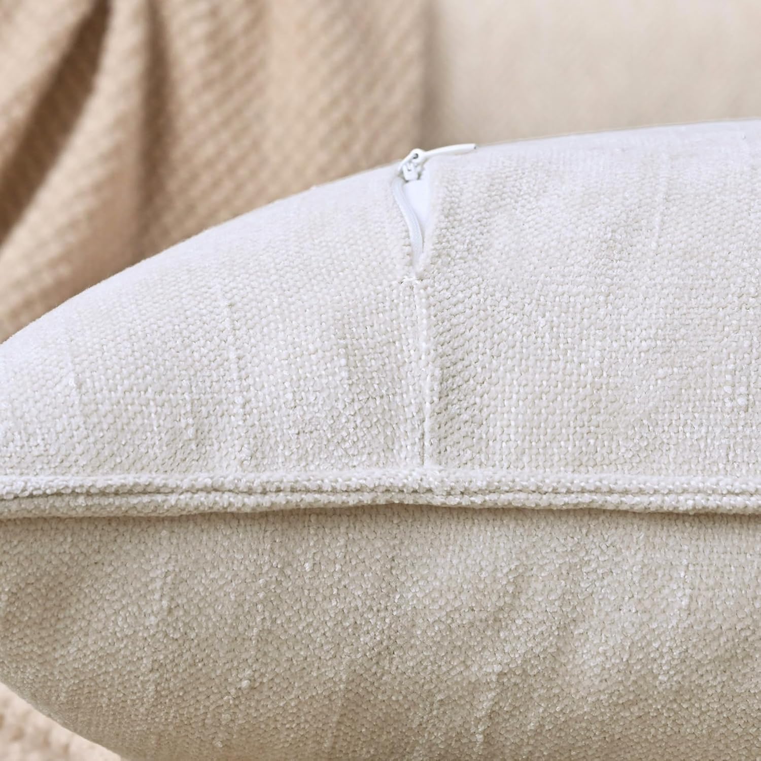 Set of 2 Soft Textured Decorative Throw Pillow Covers 22x22 Inch Cozy Farmhouse Cushion Cover Square Accent Pillow Cases for Bed Couch Sofa Living Room, Cream White