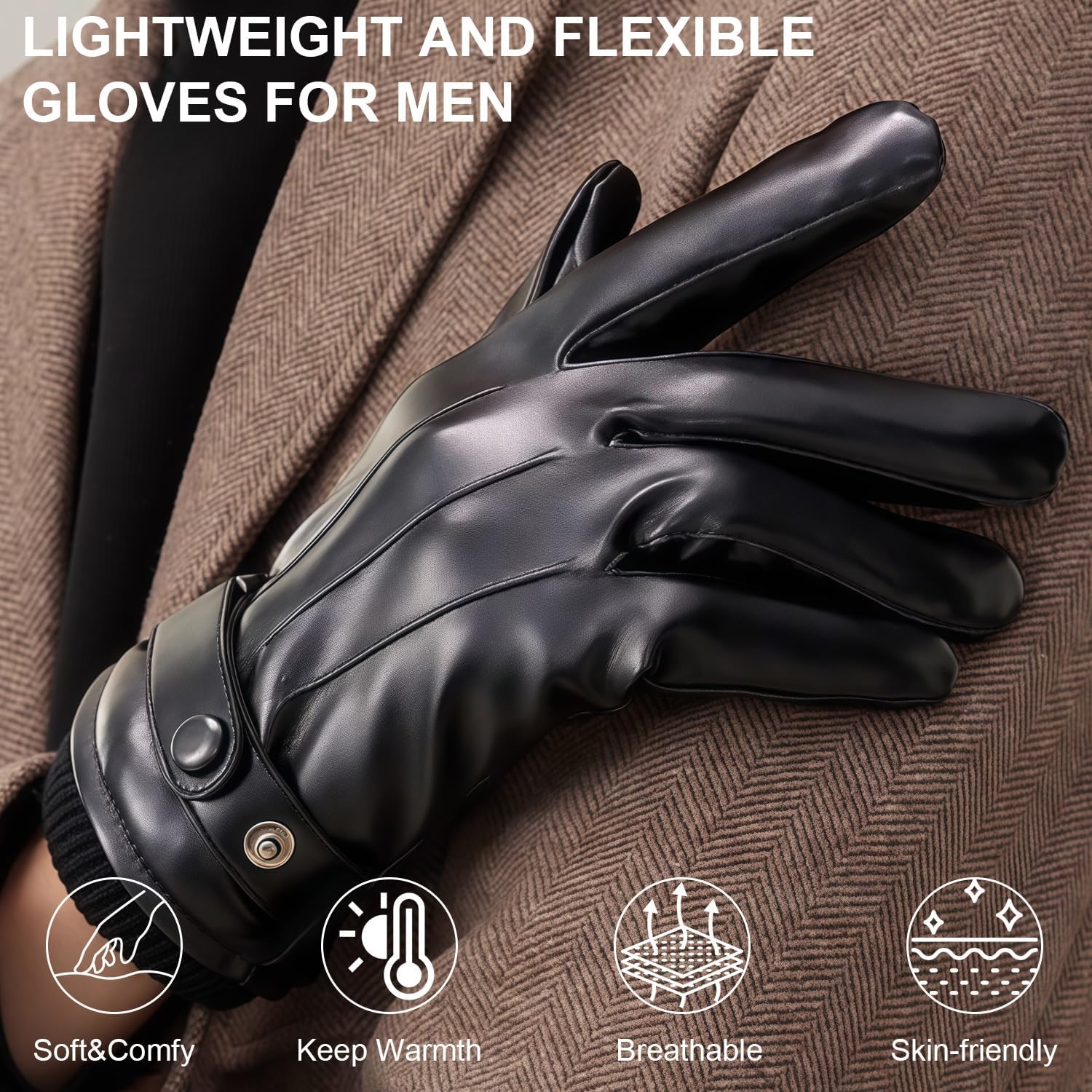 Tavaleu Leather Gloves for Men - Winter Gloves Men Touchscreen, Mens Leather Glove Warm Cashmere Lining Motorcycle Driving - Image 6
