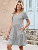 Vestido mini casual de verano para mujer, escote cuadrado, mangas abullonadas, con bolsillos 5