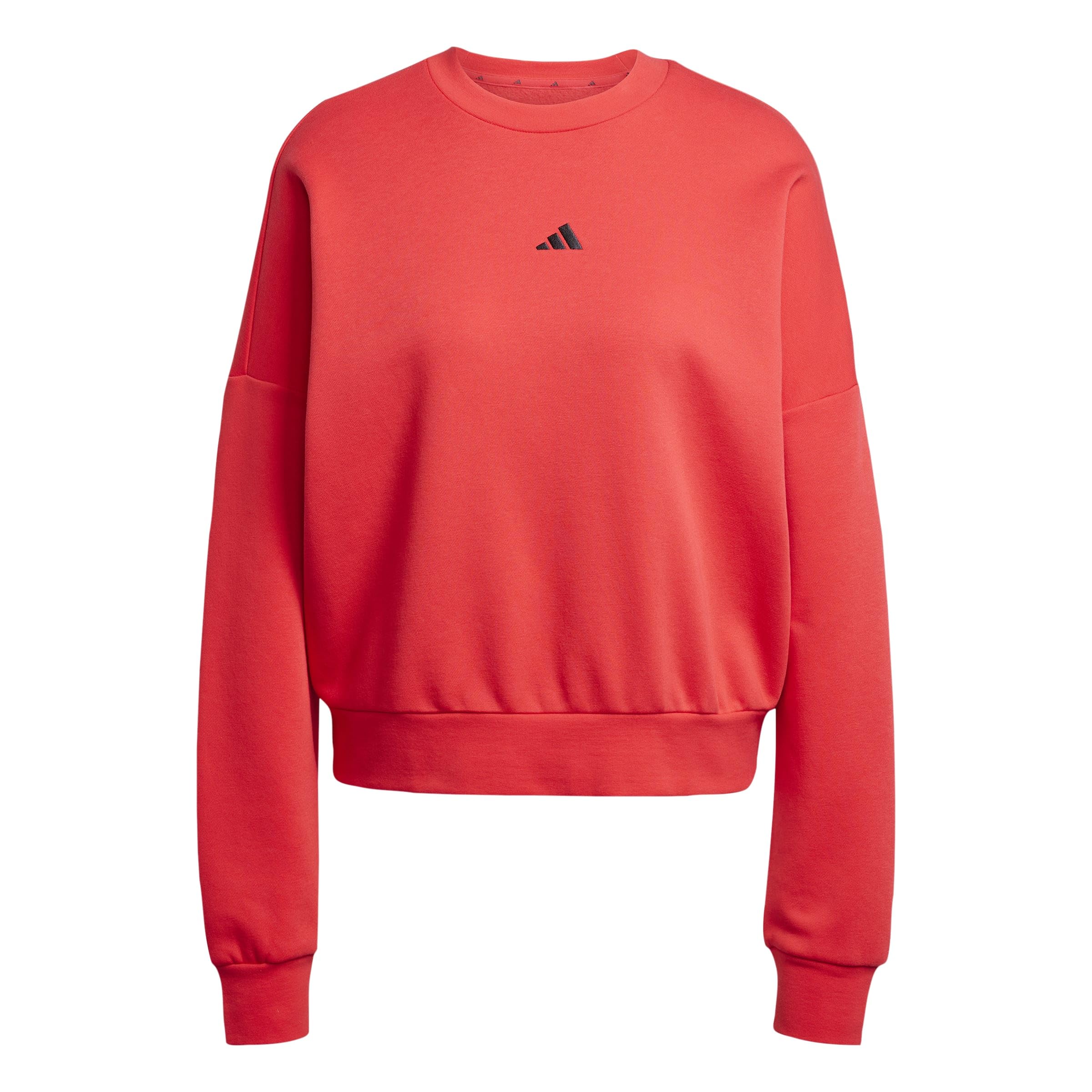 adidas Women's ESSENTIALS SMALL LOGO FEEL COZY RELAXED FIT SWEATSHIRT, pure ruby/black, XXS