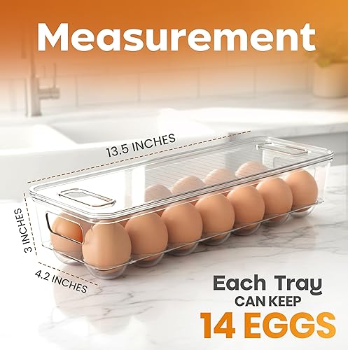 Miniatura 2 de Utopia Home Recipiente para huevos con tapa y asa para refrigerador, paquete de 1, soporte para huevos apilable transparente para almacenamiento y