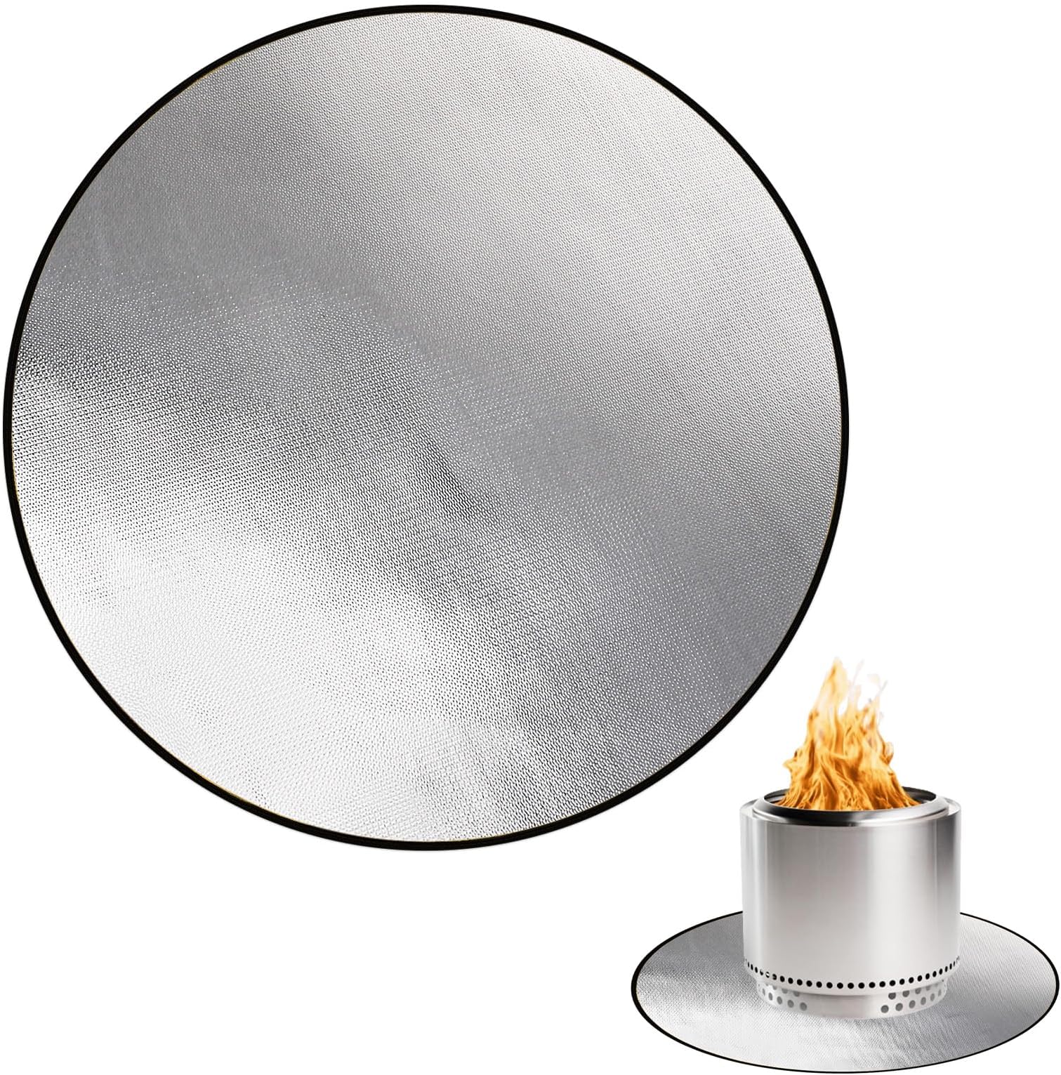 DocSafe 38" Round Fire Pit Mat for Solo Stove Bonfire,4-Layer Double-Sided Fireproof Heat Insulated Under Grill Mat Protector for Deck,Patio,BBQ,Oil-Proof and Reusable and Waterproof,Black＆Silver