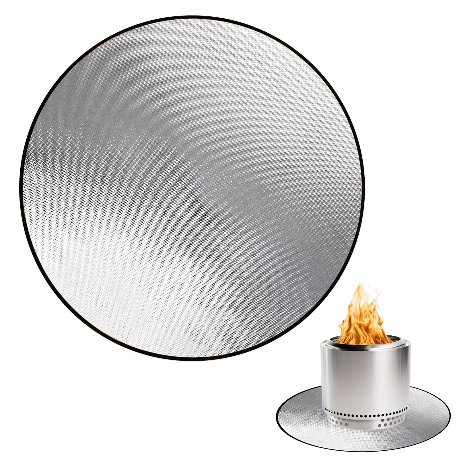 DocSafe 38" Diameter Round Fireproof Mat, Fire Pit Pad for Patio, Deck, Grass, Lawn, Heat Shield, Fire Resistant Pad, Silver, Water Repellent, Three Layered Aluminum Foil Silicone Coated Fiberglass