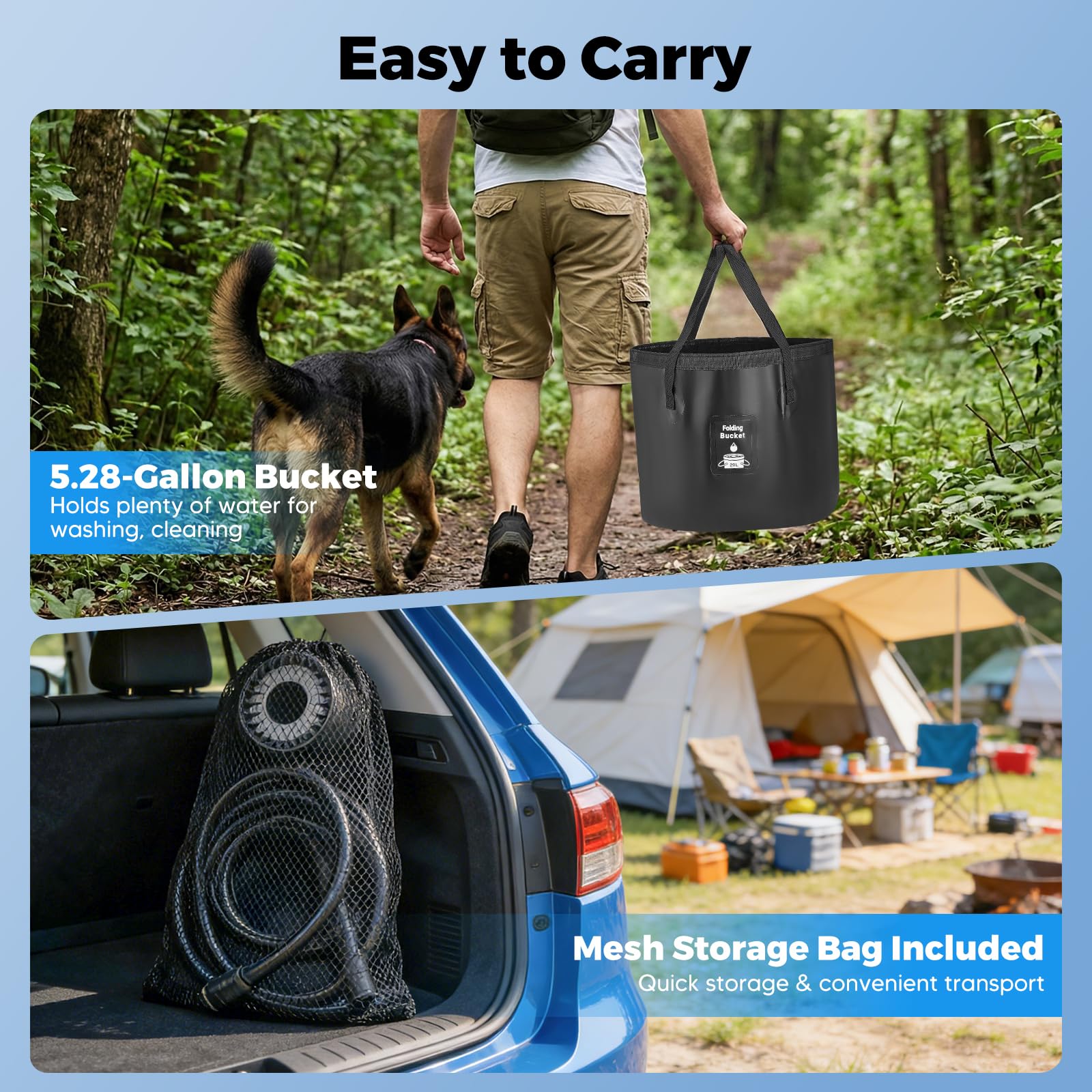 Doccia Da Campeggio, Con Secchio Pieghevole 20L, 8000 Mah Doccia Ricaricabile Portatile, Impermeabile Ipx7, Con Display Digitale Intelligente Per Spiaggia Giardino Lavaggio Auto