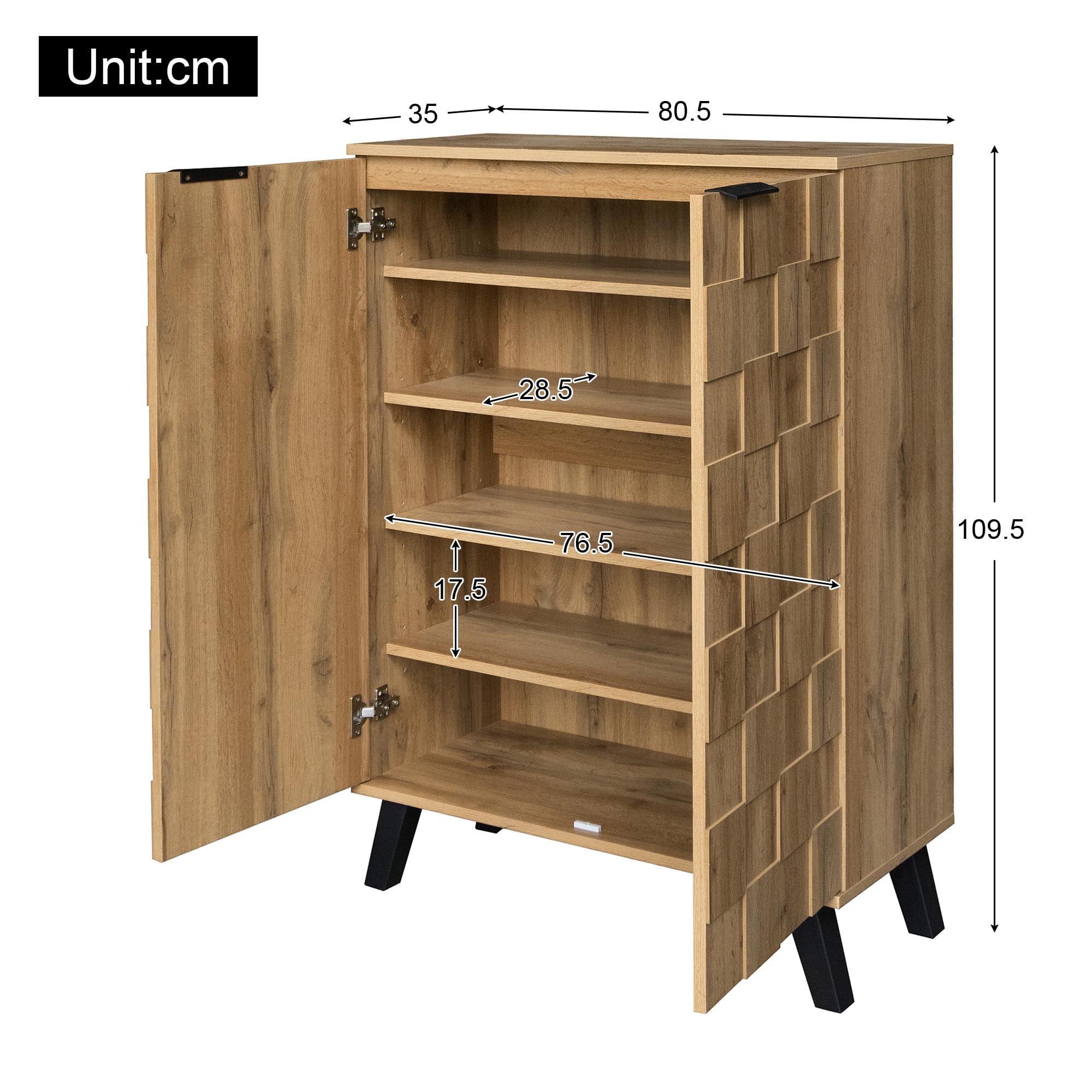 Aparador, zapatero, armario de cocina, armario de almacenamiento, buffet con 5 compartimentos y estantes ajustables, para cocinas, comedores y salones, pasillos, 80,5 x 35 x 109,5 cm