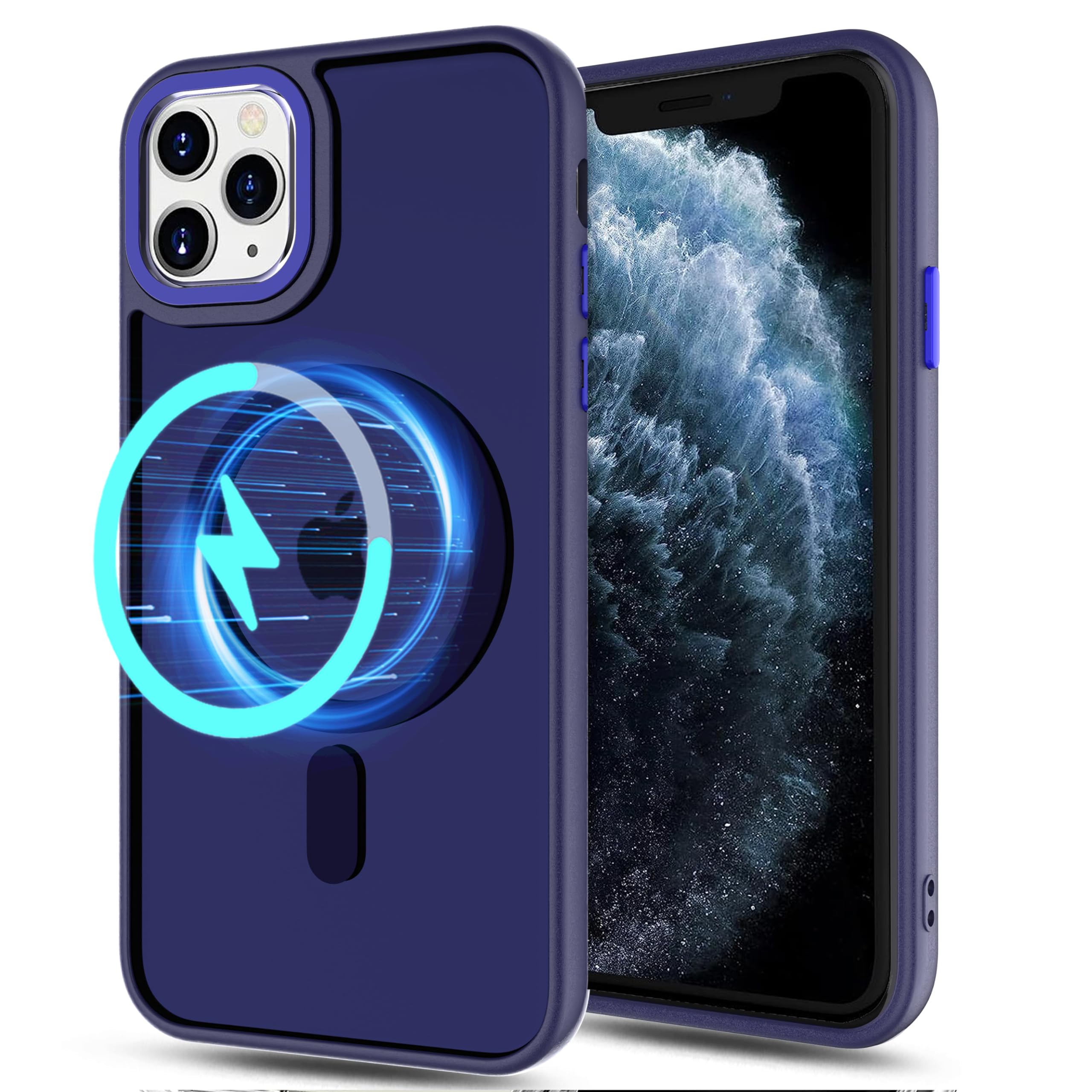 Coque iPhone 11 Pro Max bleu anti-traces de doigts et chargement Magsafe