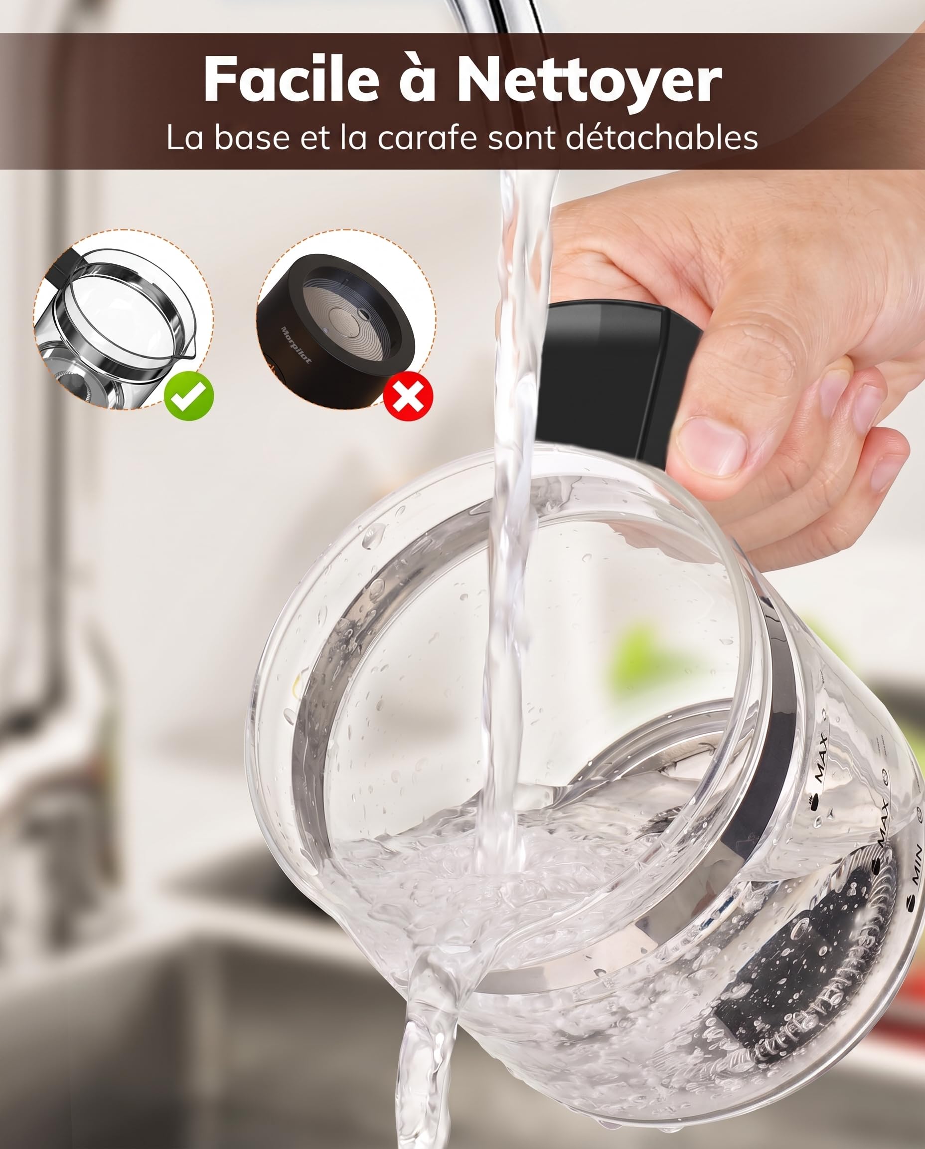 Morpilot Mousseur à Lait Électrique 4 en 1, Grande Capacité 500ml 600W Milk Frother en Verre à Mousse de Lait Chaude Froide et Lait Chaud, Emulsionneur de Lait Divisé pour Cappuccino Macchiato Latte