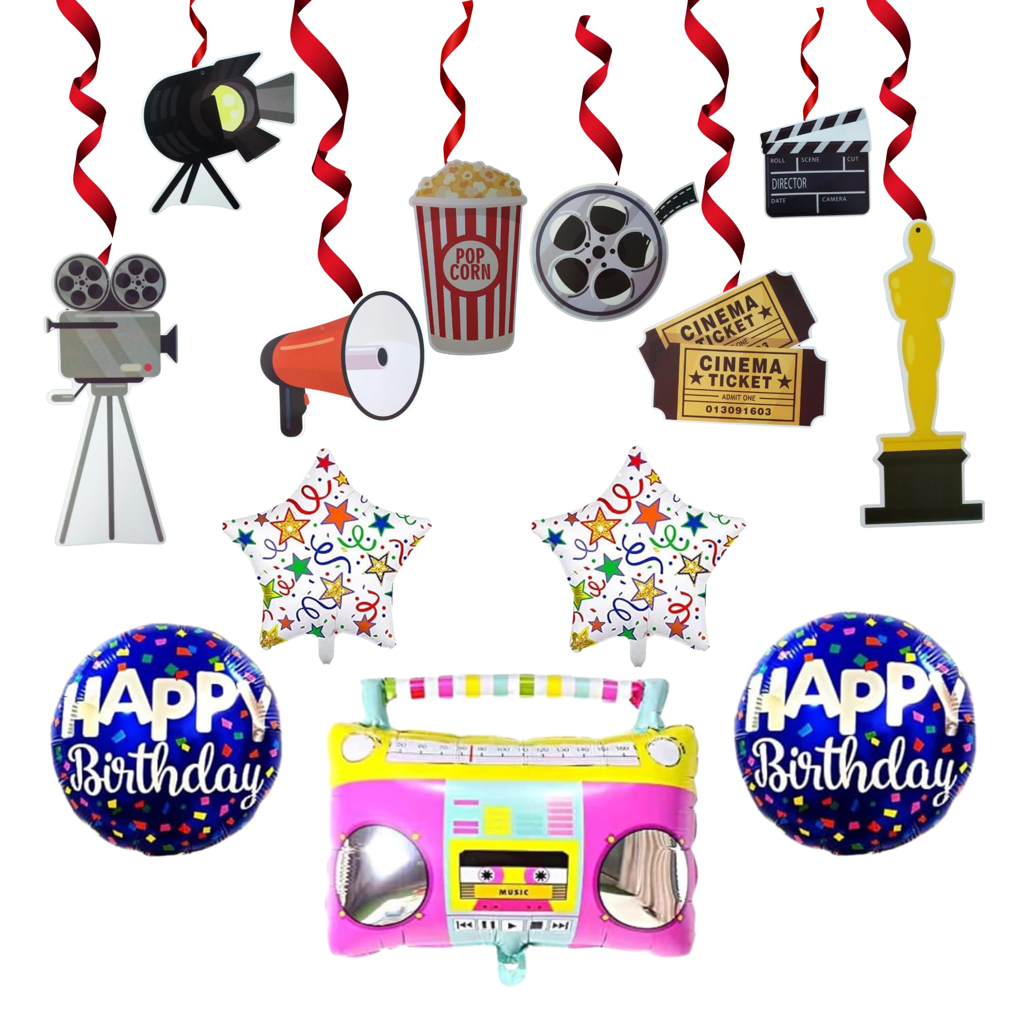 FI - FLICK IN Bollywood Retro Style Party Decoration Item Set Cutout Props 21pcs Indian Cinema Swirl Theme Party Items(Pack of 21, Multicolor)