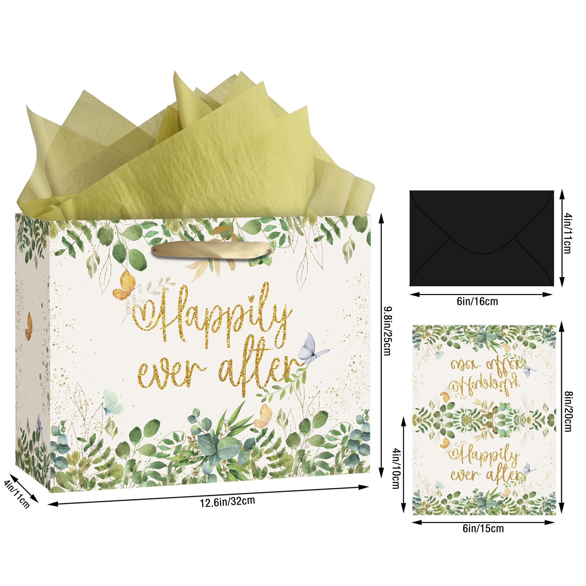HAHZY Wedding Gift Bag, Bridal Shower Wrapping Paper - Tissue Paper and Greeting Card, Wedding Wrapping Paper, Bridal Gift Bag Engagement Gift Bags for Bride to Be Anniversary Engagement Gifts