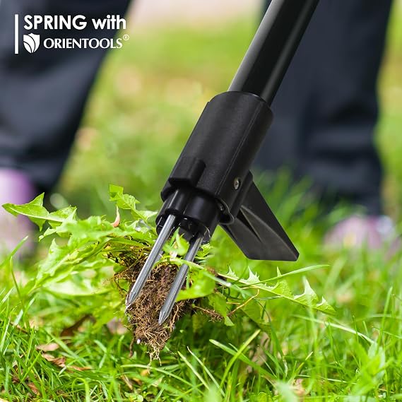ORIENTOOLS Weed Puller Stand Up Weeder Hand Tool with 3 Claws for Dandelion, Steel Twist Hand Weed Root Pulling Tool Grabber and Picker, 38