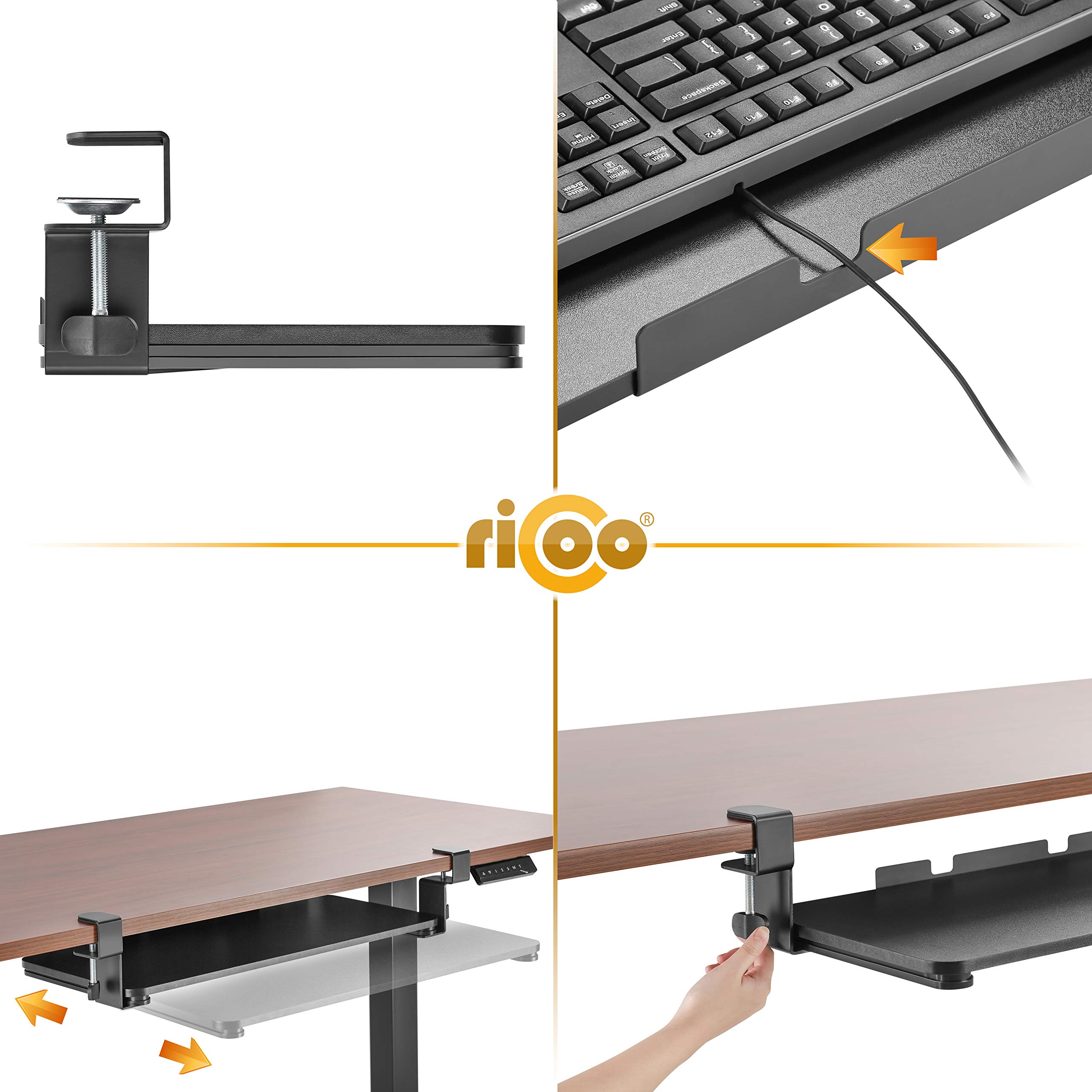 RICOO Ergonomiczna szuflada na klawiaturę z uchwytem na klawiaturę PC CZ0700 mysz Instalacja pod biurkiem Montaż pod stołem czarna