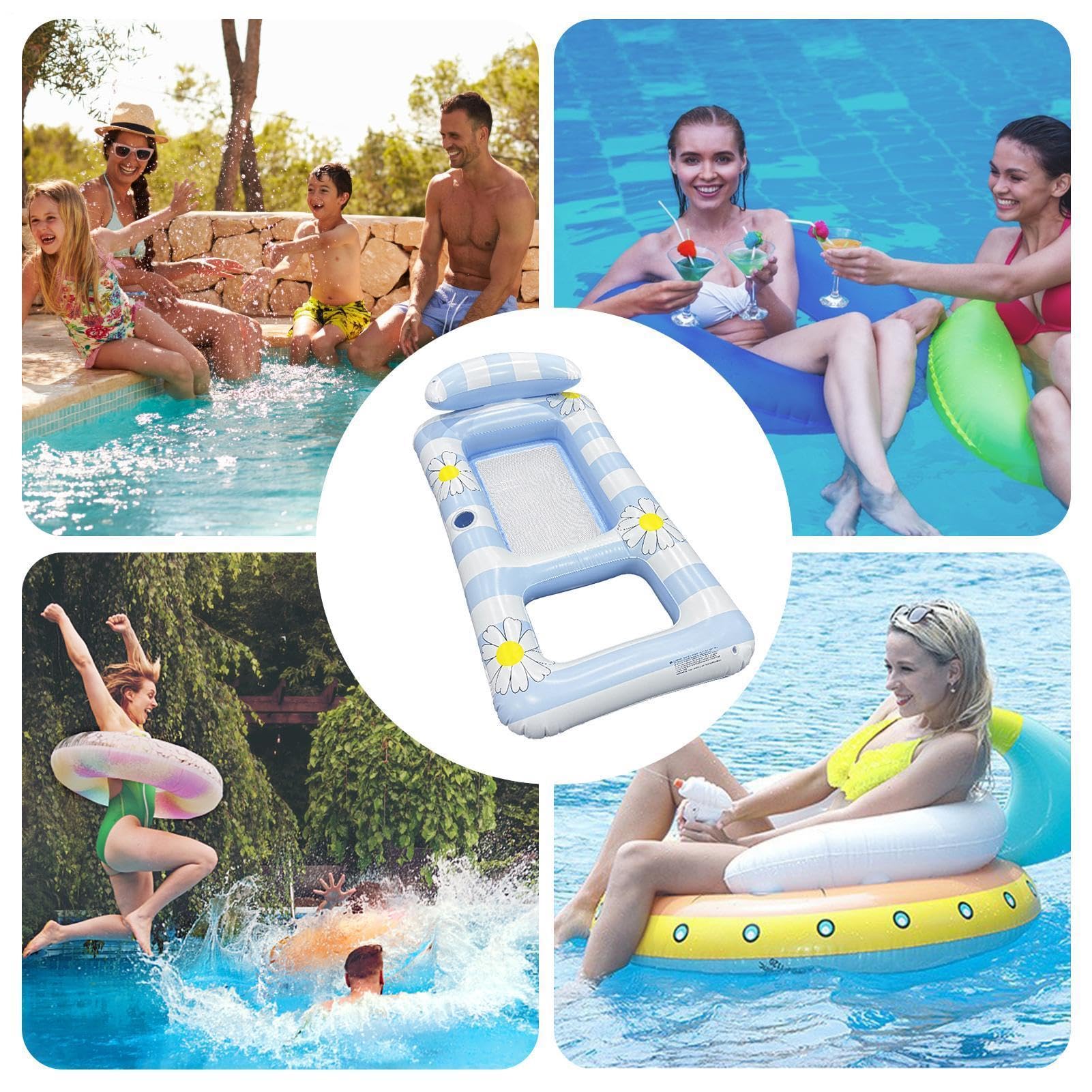 Galleggianti per piscina per adulti - Salone galleggiante gonfiabile da 190 cm, zattera ergonomica, lettino da nuoto resistente, sedia ad acqua rilassante, attrezzatura portatile per il tempo libero