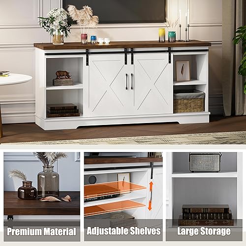 Miniatura 5 de Amyove Soporte de TV rústico para TV de 65 pulgadas, centro de entretenimiento, mesa de consola multimedia, soporte de TV blanco con puertas de