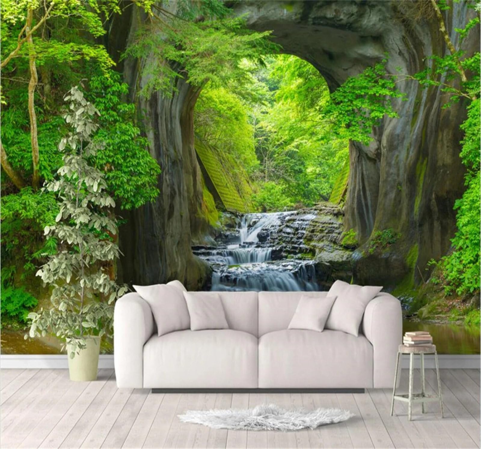 Wallpaper-3D-Xlm 430Cm×300Cm(B×H) Beautiful Green Forest River Landscape 3D Wallpaper Easy Install Feature Office Living Room Sofa Bedroom Tv Background Wall Decoration-430Cm×300Cm