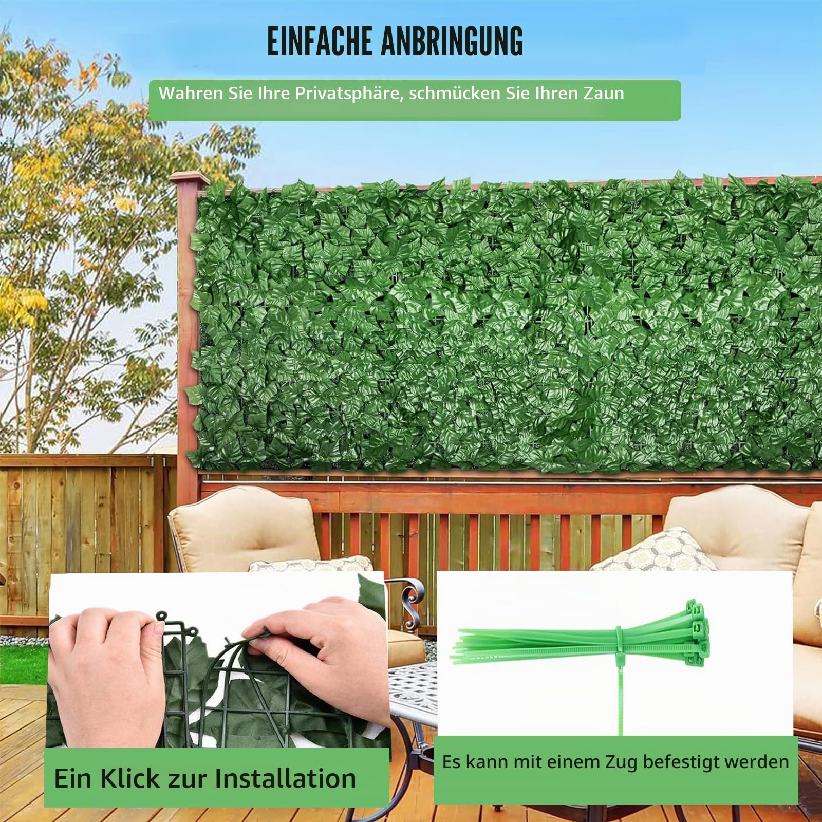 Balkon Sichtschutz,300x100cm Sichtschutz Zaun,Sichtschutz Balkon Mit Kabelbindern, Sichtschutz Efeu, Zaun Sichtschutz, Sichtschutz Garten,Efeu Sichtschutz,Garten Sichtschutz Uv-Beständig(1 Stück)