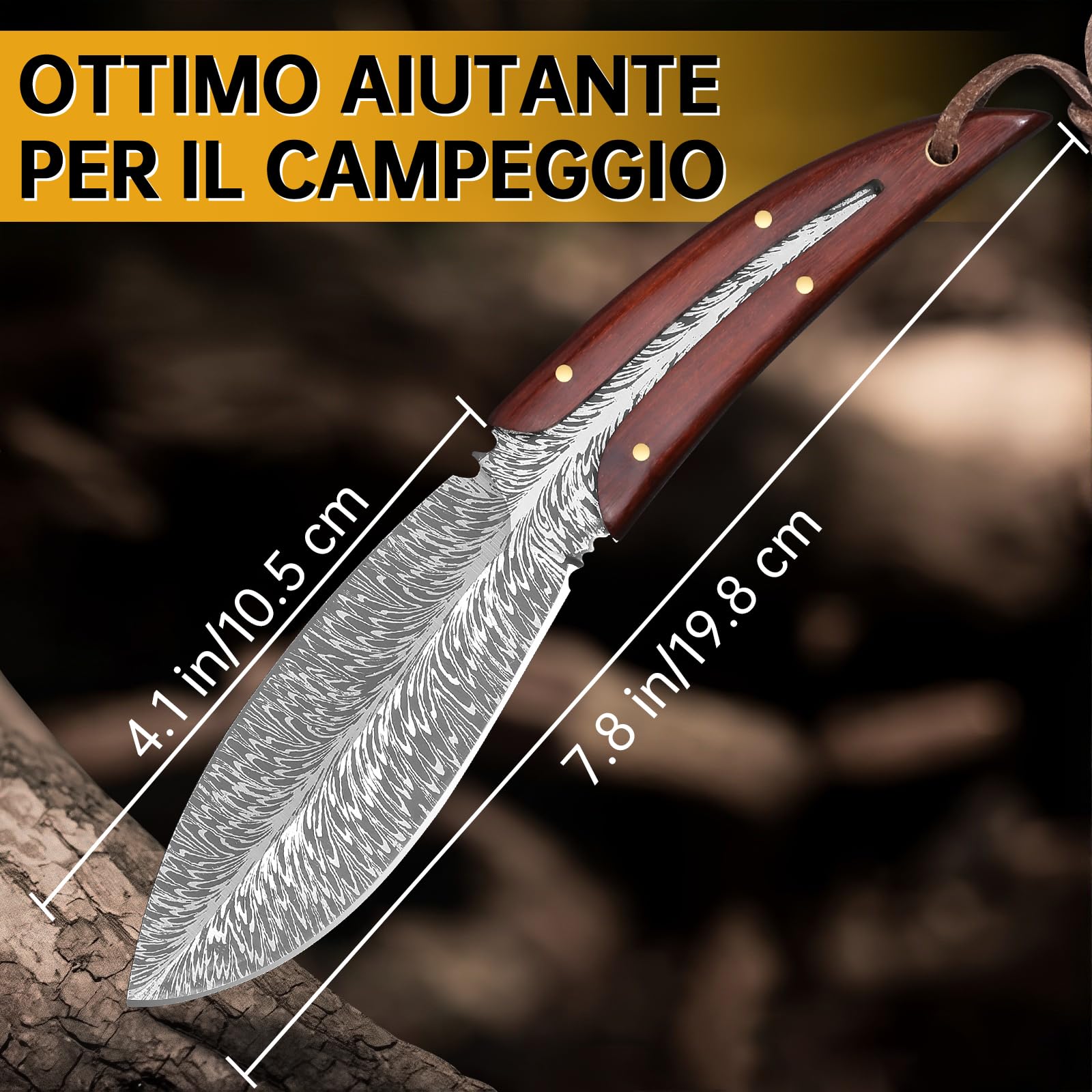 Coltello a lama fissa con fodero in vera pelle personalizzato da 7