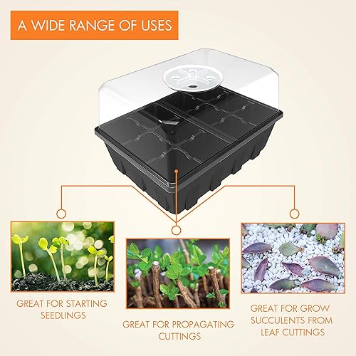 Miniatura 8 de Gardzen Paquete de 10 bandejas de inicio de semillas, bandejas de germinación de plantas, kit de inicio de semillas con cúpula ventilada de humedad