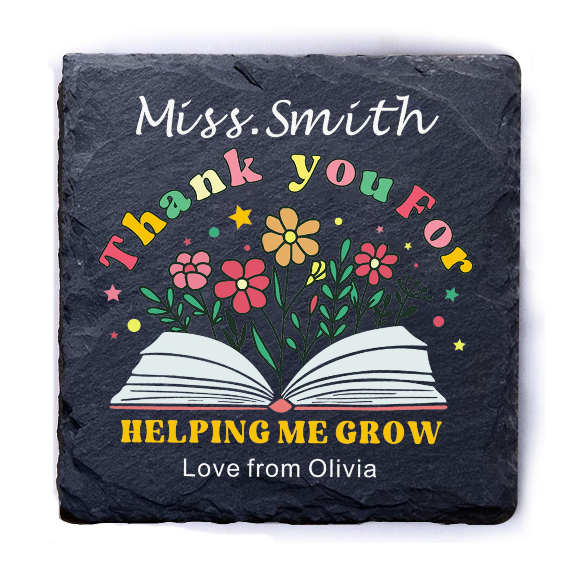 Personalised Thank You Teacher Gift, Custom Slate Coasters, Thank You Coaster Best Teacher Gifts for Women Men Teaching Assistant End of Term Gifts(Design 5) — image 1