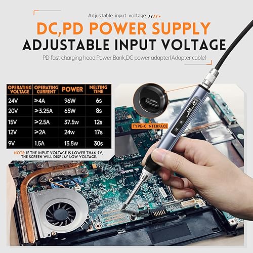 Miniatura 3 de Kit de soldador, DCPD (96W65W) Mini soldador portátil, calentamiento rápido de 180-780, 6 puntas de soldadura, pantalla OLED digital, apagado