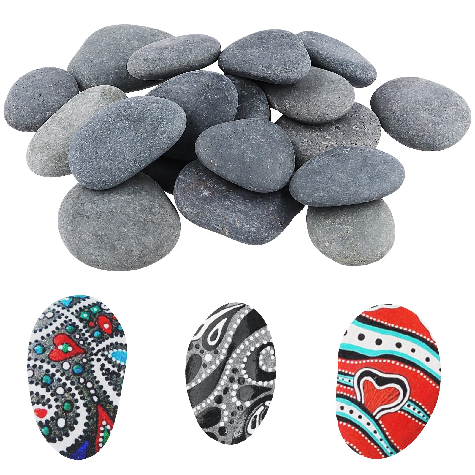 JIAYUET 40 PCS Pebbles for Painting, 5-8cm Flat Painting Beach River Stone Rock for DIY Craft Home Decoration, Grey