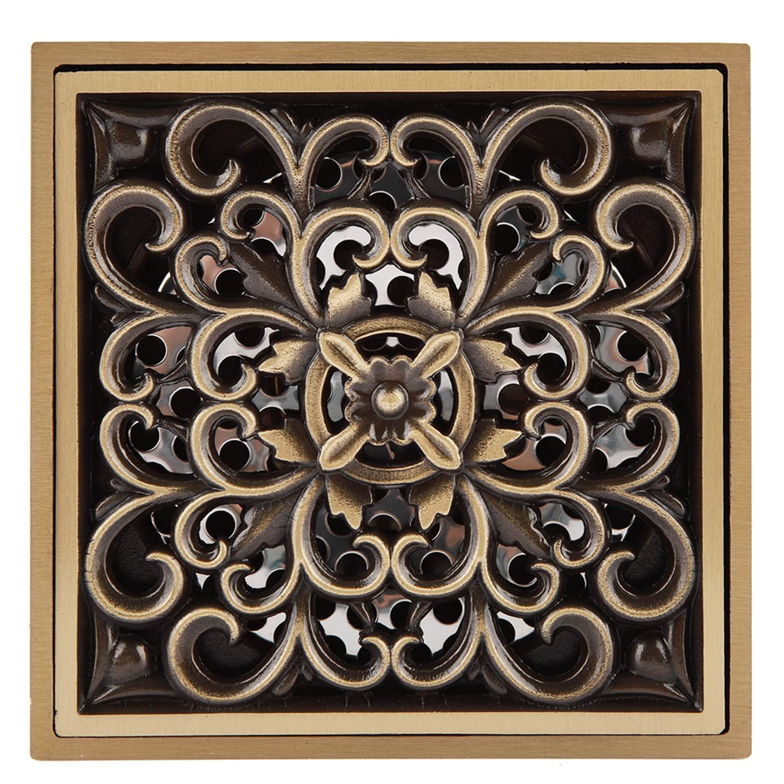 Siphon de Sol Carrée Antique Bronze Drain de Plancher 4 Pouces Laiton