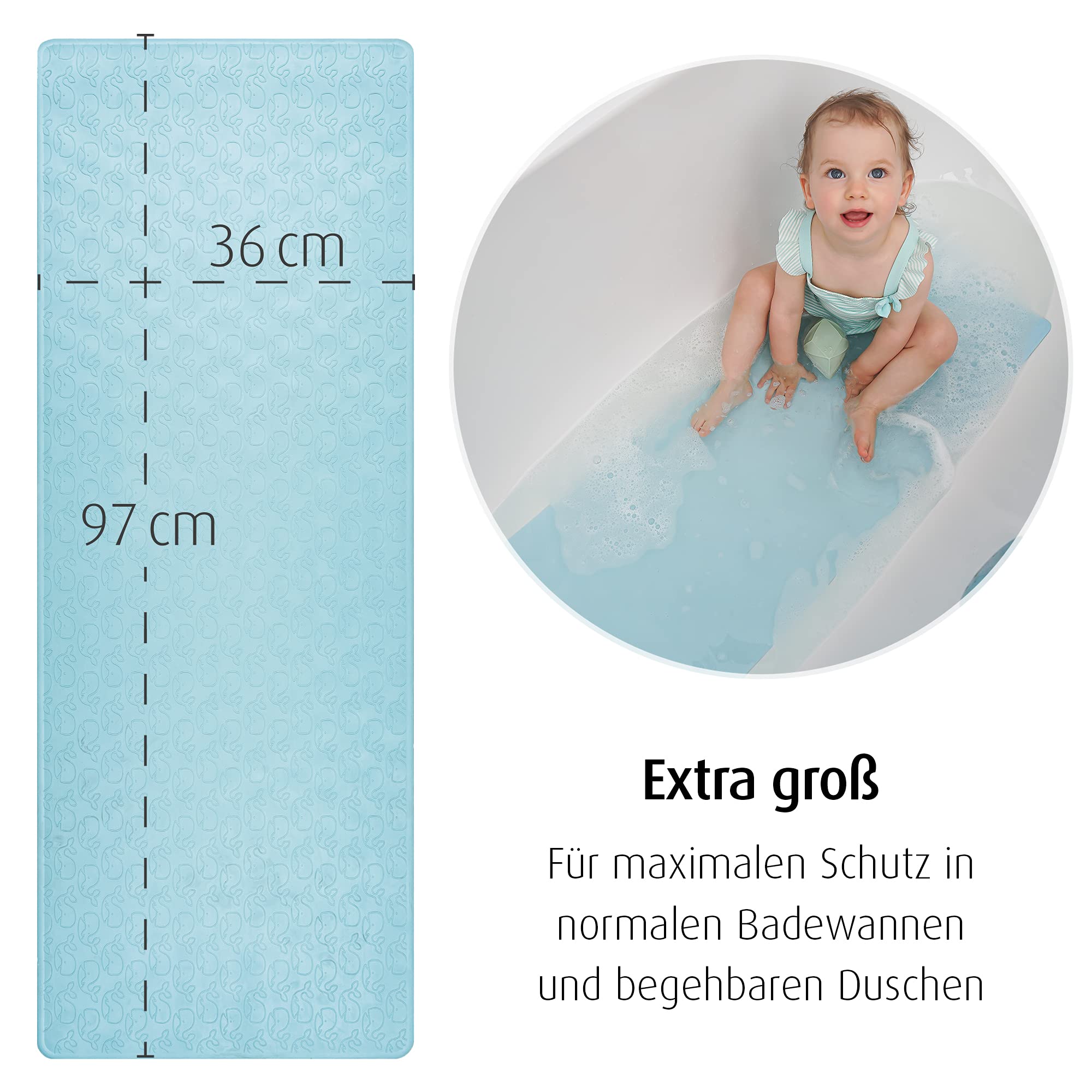 reer MyHappyBath Mat XL - Tappetino da bagno per bambini, superficie antiscivolo con motivo di bosco, 97 x 36 cm