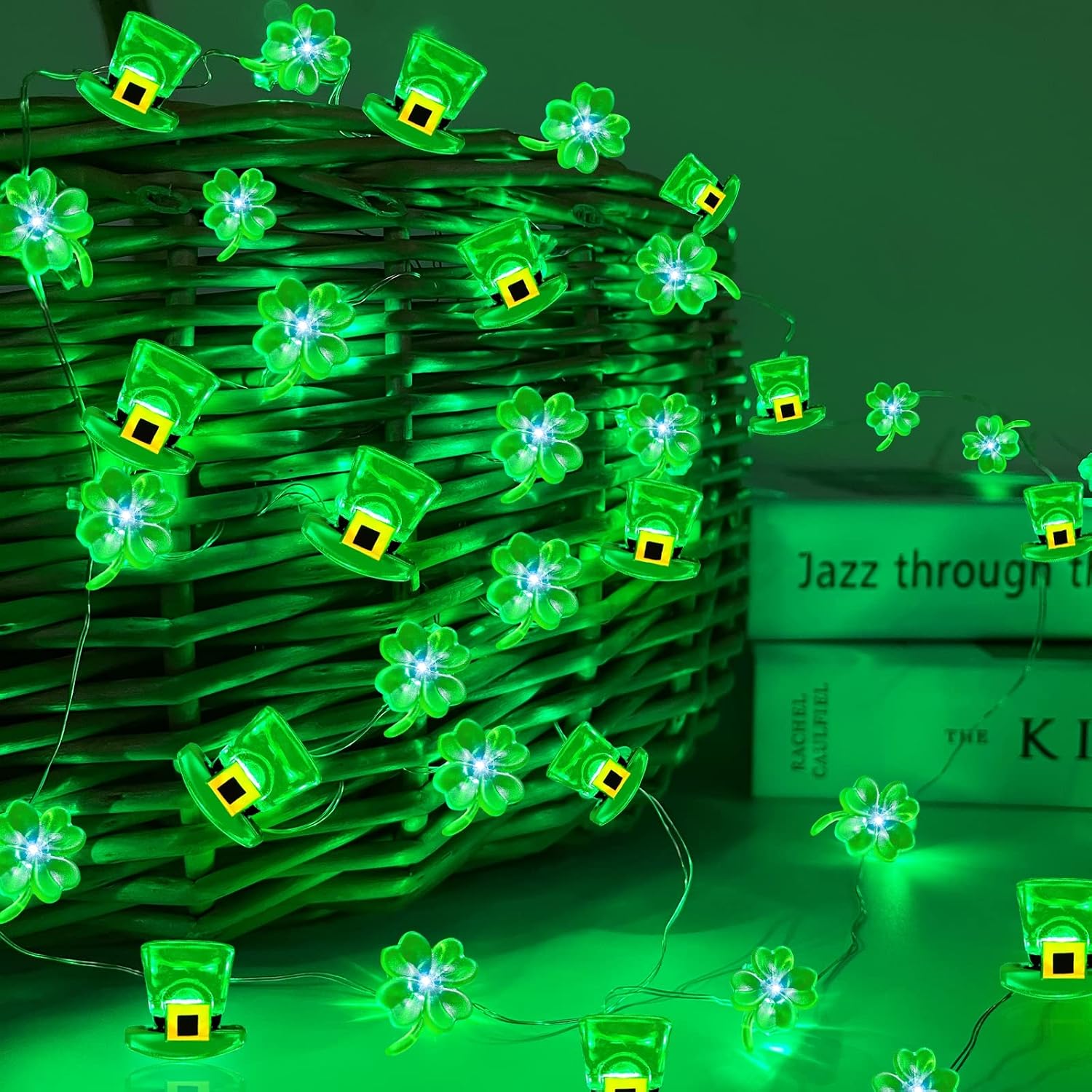 [ Timer ] Shamrocks Leprechaun Hat Lights St. Patrick's Day Decorations 10Ft 40LED Green Lucky Clover Fairy String Lights Battery Power Irish St.Patrick's Decoration Indoor Outdoor Home(Hat Shamrocks)