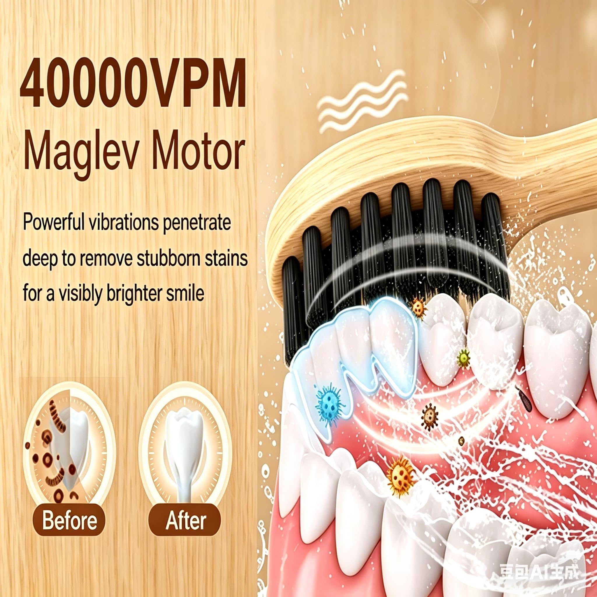Cepillo Dental Eléctrico Sónico Tecnología 40000 VPM para Limpieza Profunda - 5 Modos de Cepillado con Temporizador Inteligente de 2 Minutos Impermeable IPX7 (cepillo de dientes)