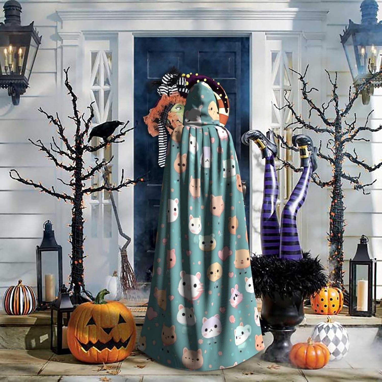 Cute Fox Men Women Halloween Role Play Party Decoration Hooded Poncho Black