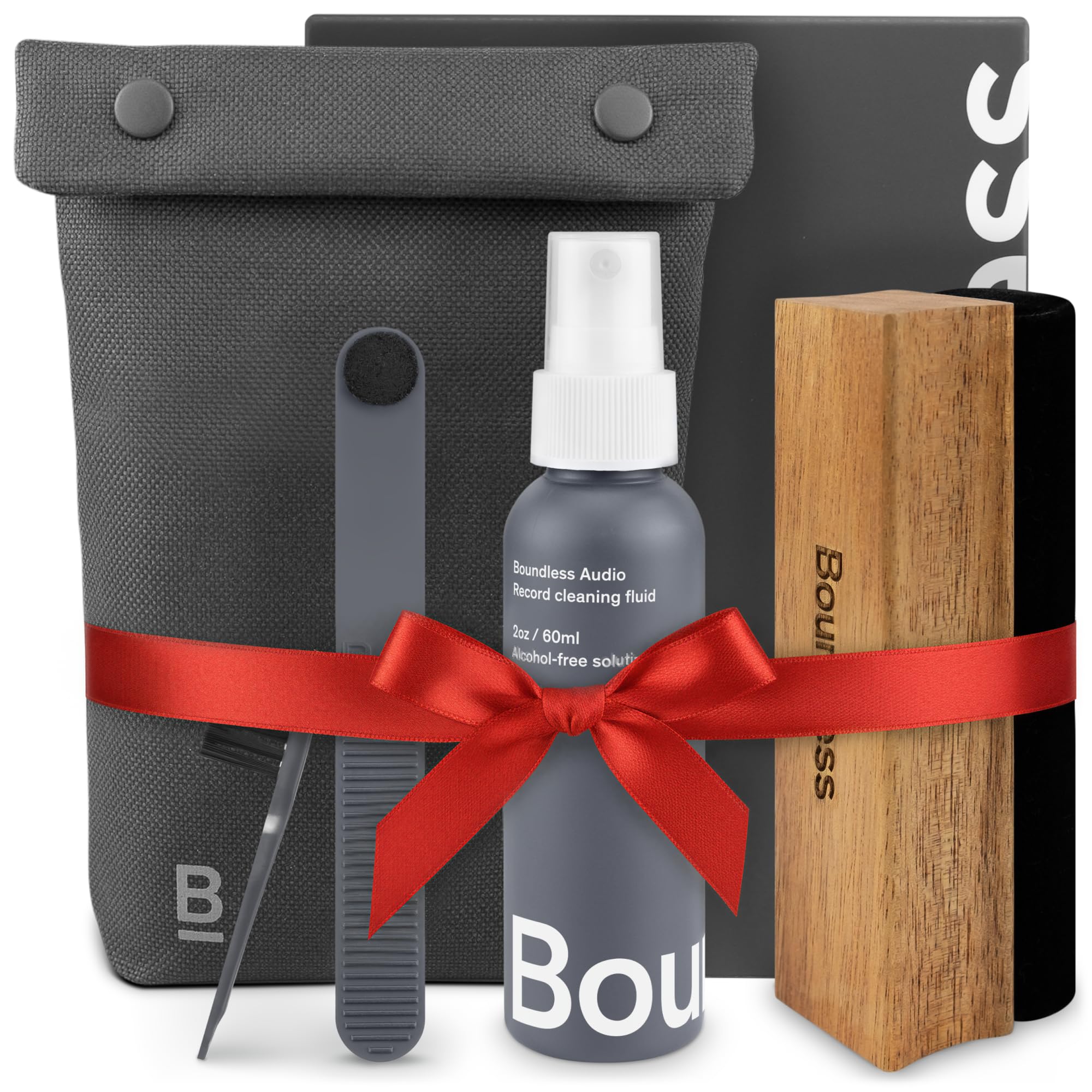 Boundless Audio Vinyl Record Cleaning Kit - 5-in-1 Vinyl Cleaning Kit Includes Velvet Record Brush, Stylus Cleaner, Cleaner Solution, Nylon Brush & Storage Bag