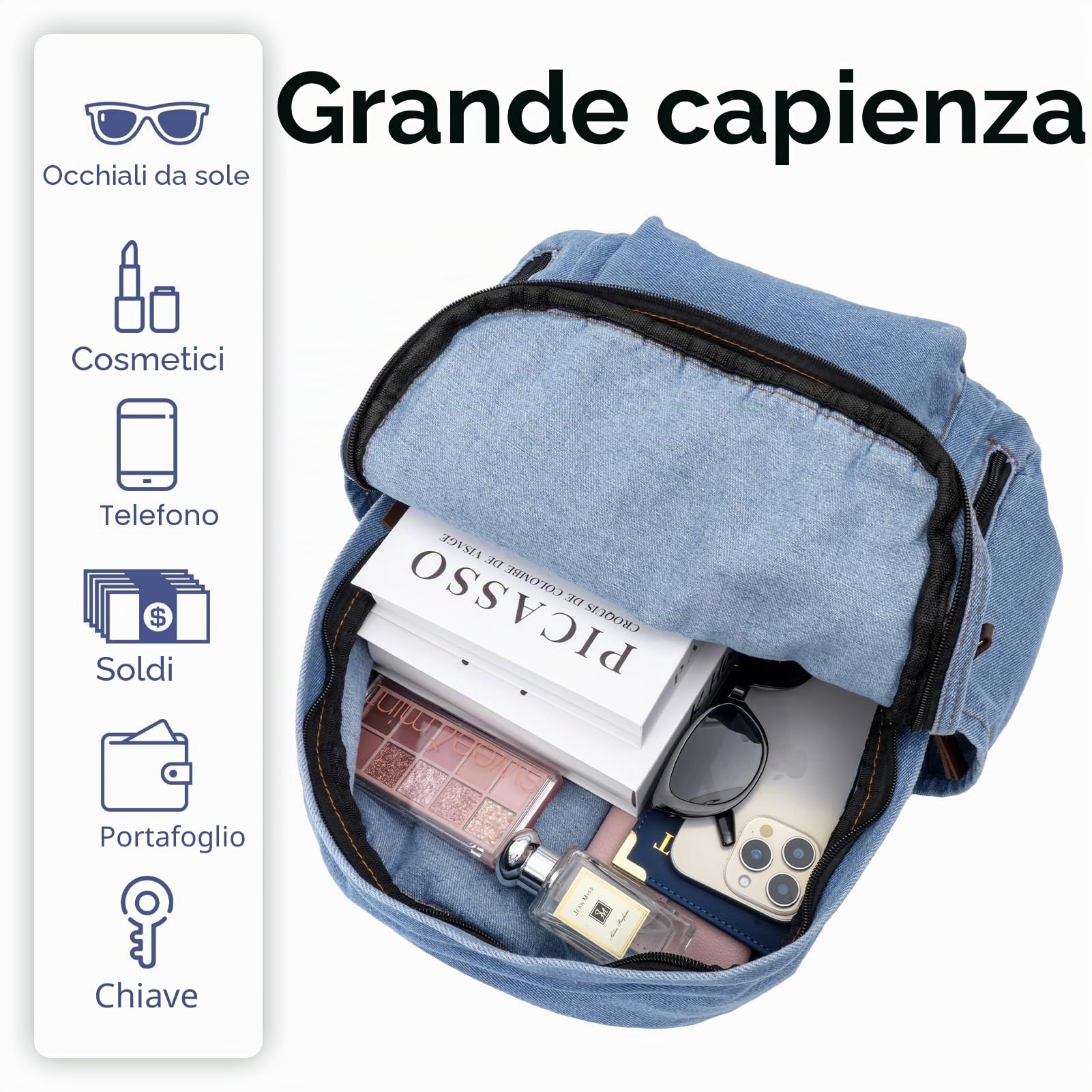 Zaino Jeans Donna per Laptop Zaino Denim Urbano Cowboy Chic