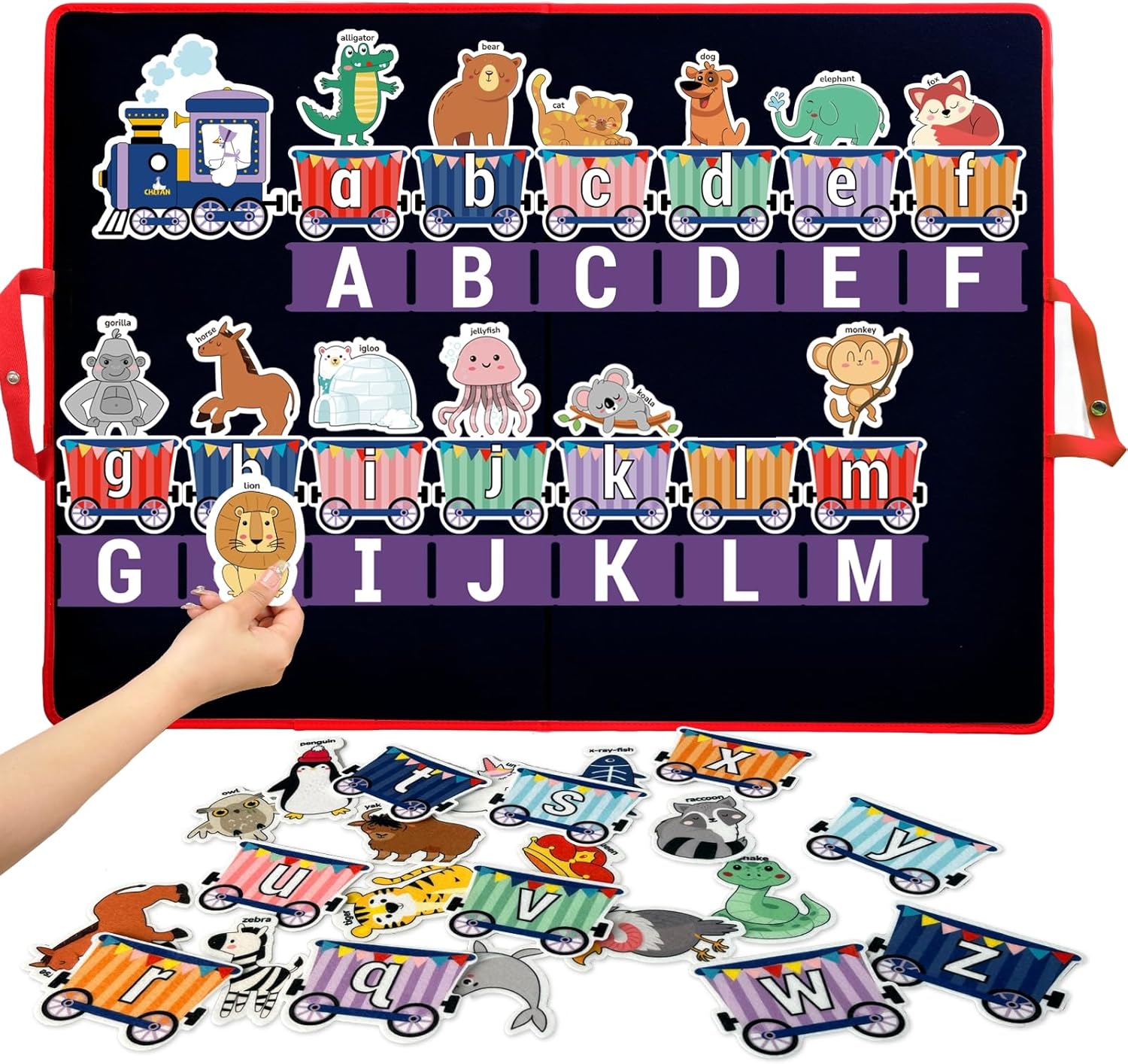 CHEFAN Felt Alphabet Train Toy 27 PCS and A Large Felt Flannel Board 31.5 * 23 in