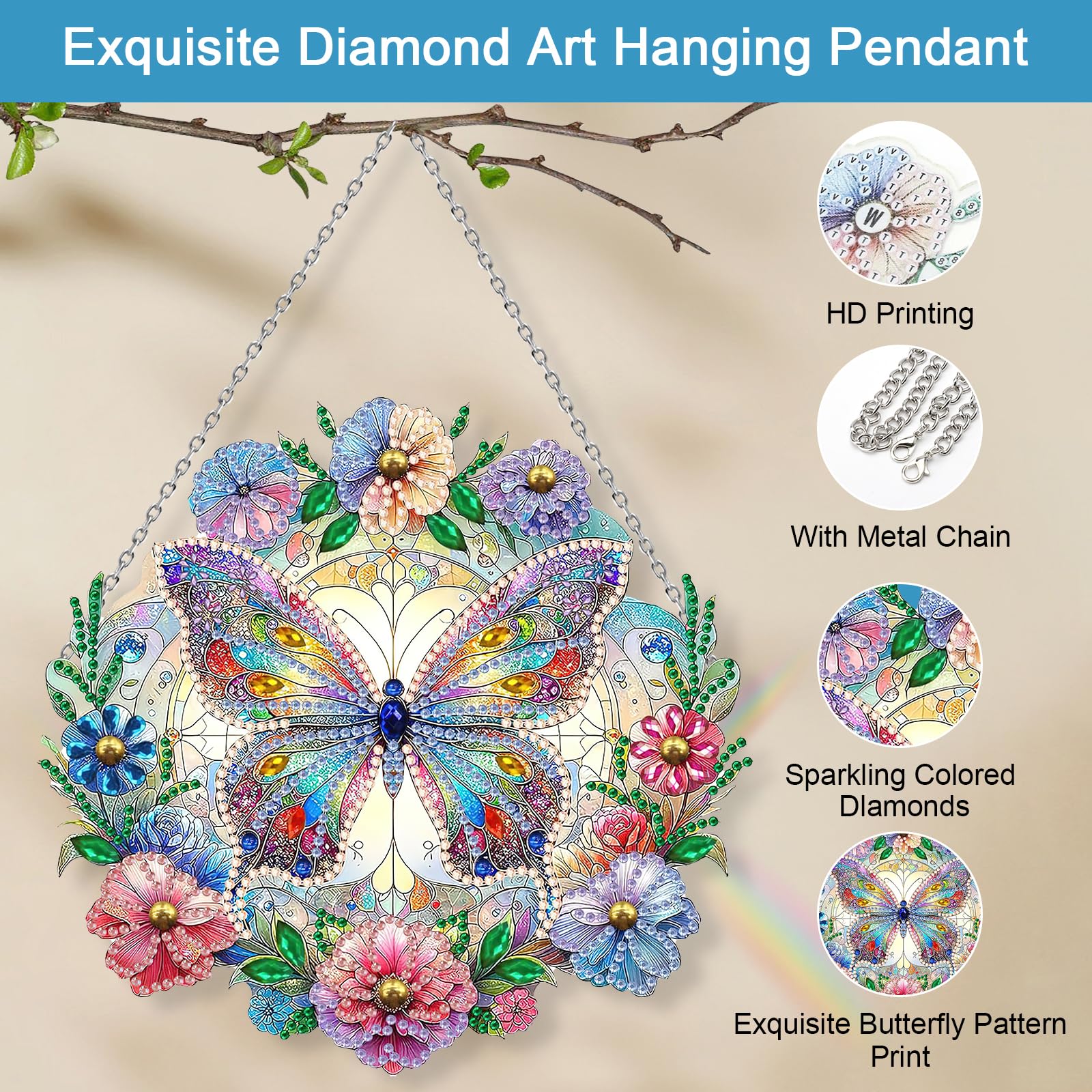 Kit Diamond Painting Pendente Farfalla - DIY Con Diamanti 5D, Catena Inclusa, Per Decorazione O Regalo - Foto 4