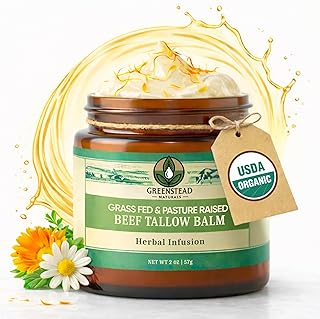 Greenstead Naturals Organic Beef Tallow for Skin – USDA-Certified Whipped Tallow Balm for Skin Face and Body with Jojoba Oil and Cocoa Butter – Unscented and Herb-Infused – 2 oz.