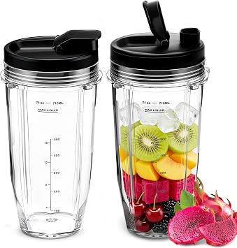 2 Pack 24oz Blender Cups Replacement for Ninja with 2Pcs Sip Seal Lids