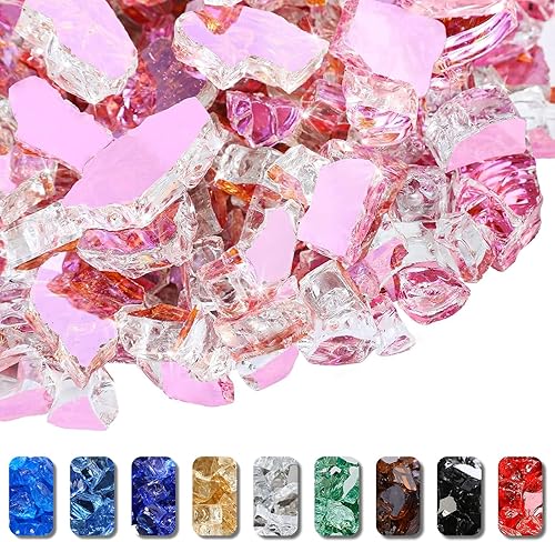 GRISUN Vidrio ignífugo de color durazno para hoguera, 10 libras, 14 de pulgada de alto, reflectante, rocas de vidrio templado para chimenea natural