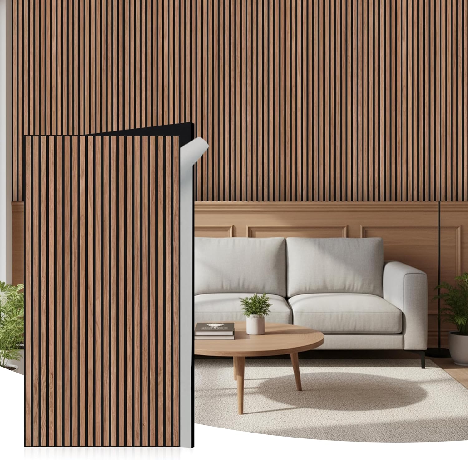 WoveN SounD Slat Acousitc Wall Panels 48x24 Inch, Wood Veneer, Sound Proof Wall Decor, Self-Adhesive Sound Dampening Fluted Design for Home, Studio, Office & Focus Zone, 10 Pack, Teak