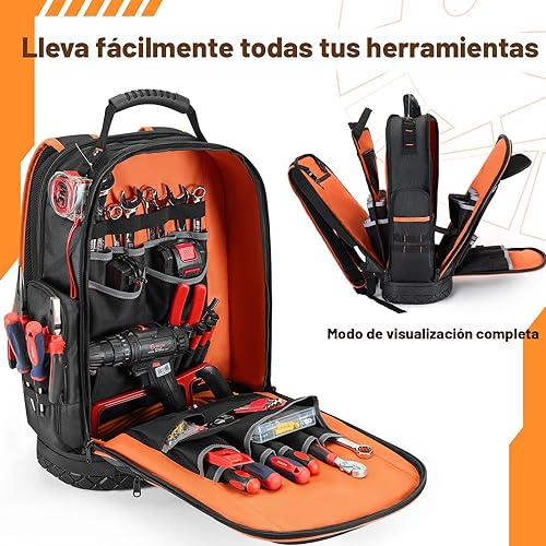 Miniatura 2 de Golkcurx Mochila de herramientas, bolsa de herramientas de mochila resistente, portador de implementos 1680D para electricista, base duradera y