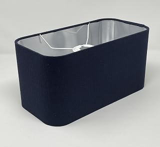 Navy Blue Textured 100% Linen Brushed Silver Rounded Rectangle Lampshade