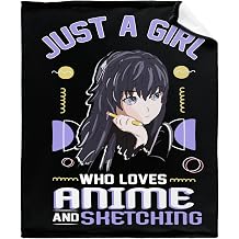 Microfiber Flannel Throw Blanket Just A Girl Who Loves Anime and Sketching Super Soft Cozy Lightweight Summer Quilt Perfect for Bed Sofa-60"x50" Medium for Teen
