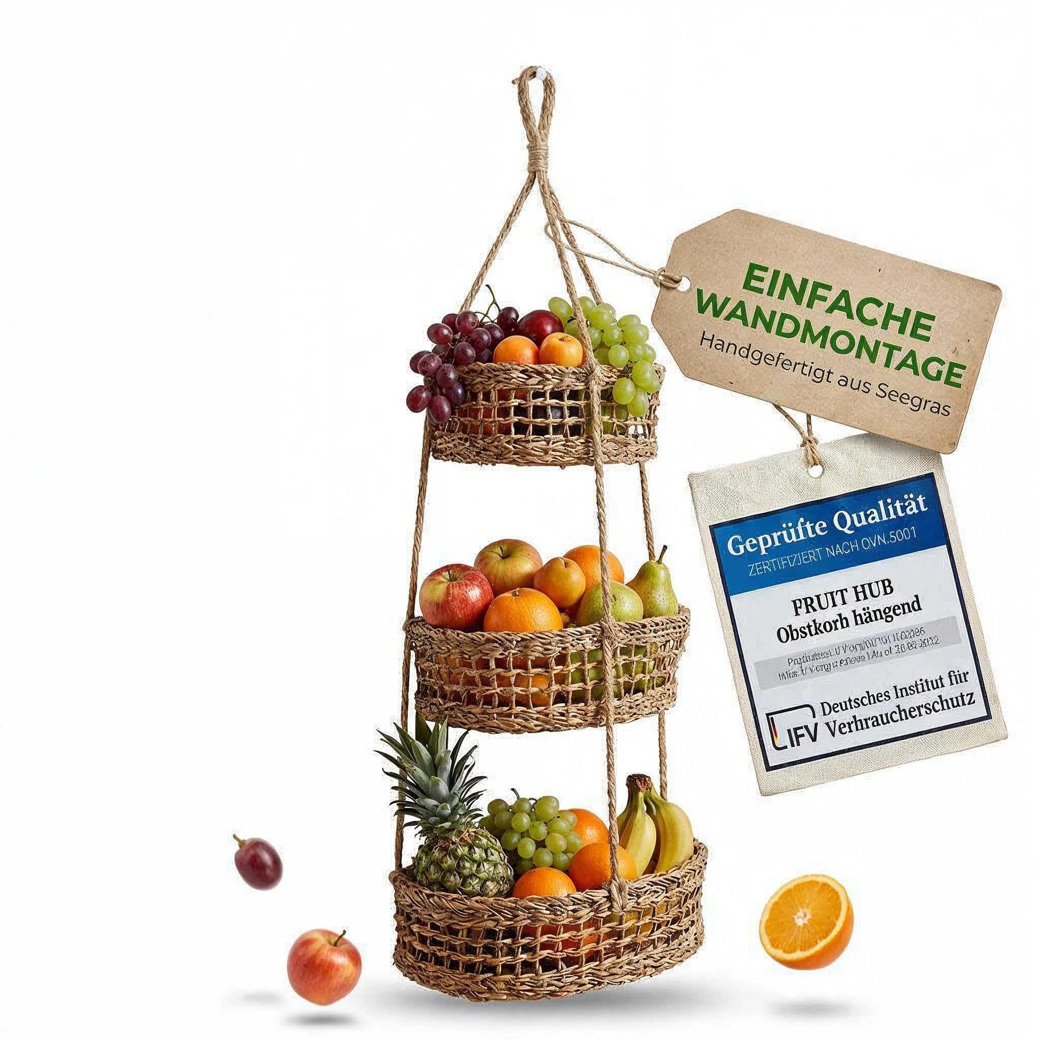 Corbeille à Fruits Suspendue - Étagère Murale 100% Naturelle - Rangement de Fruits pour Cuisine