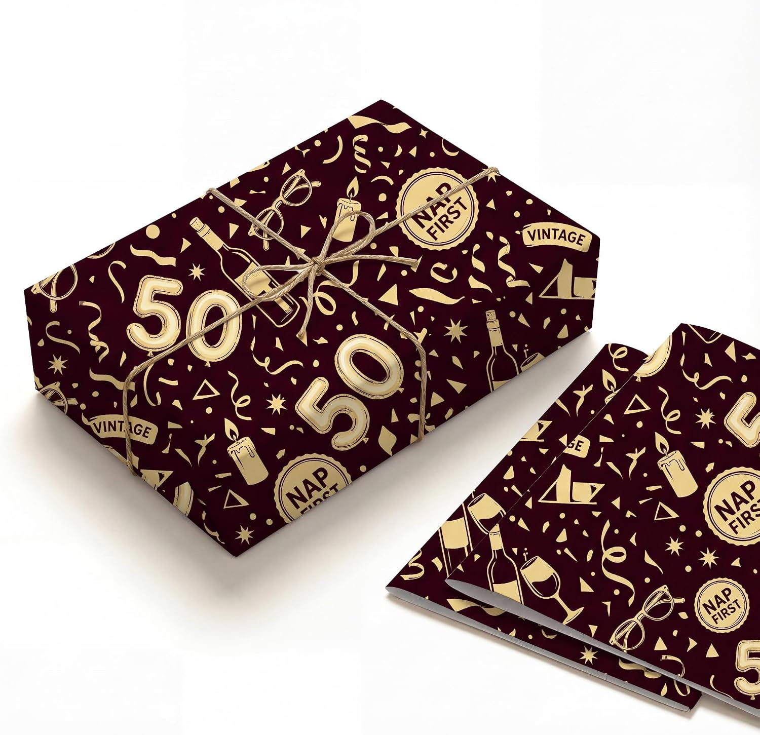 SHSEEN 50th Birthday Wrapping Paper, 19.6 x 27.5 in, 2 Sheets