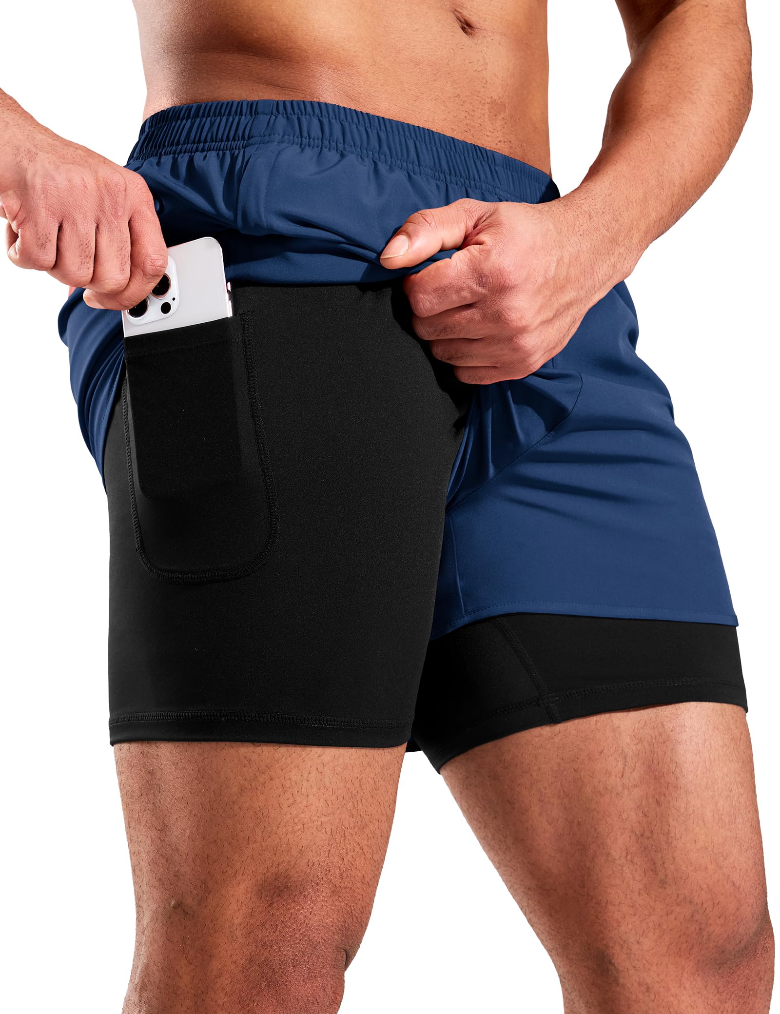 MIER Pantaloncini da corsa 2 in 1 da uomo con fodera, 7,6 cm, ad asciugatura rapida, per palestra, allenamento, atletica, con tasche