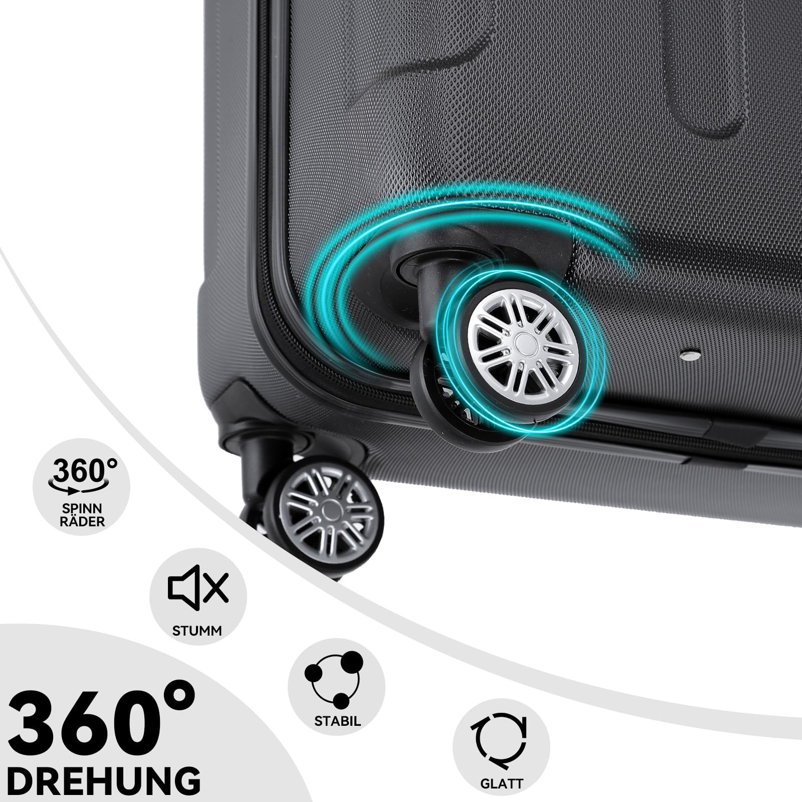 BEIBYE Handgepäck Koffer M 55 cm – Kabinenkoffer aus ABS, leicht, 360° Doppelrollen, Reisekoffer für Kurzreisen, Schwarz