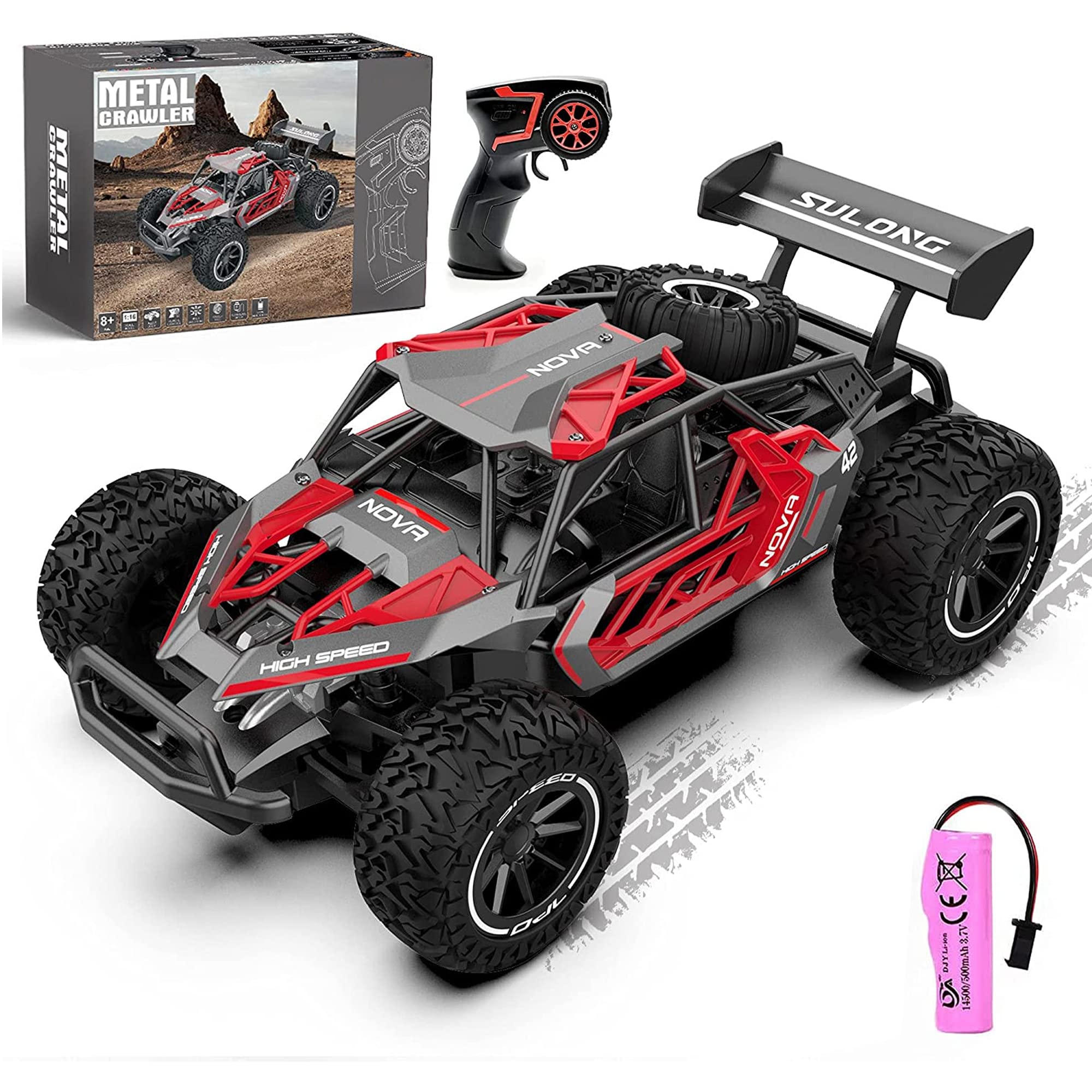 Swift Remote Controlled Car 1:16 RC Car for Children - 2.4 GHz Offroad Monster Truck 20 km/h Off-Road Vehicle 2WD Buggy Electric Toy Car RC Vehicle Truck with Two Batteries for Boys and Girls (Red)