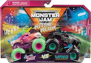 Official Nitro Neon, Sparkle Smash Vs. Max-D, 1:64 Scale Die-Cast Monster Trucks, Kids Toys for Boys Ages 3 and up