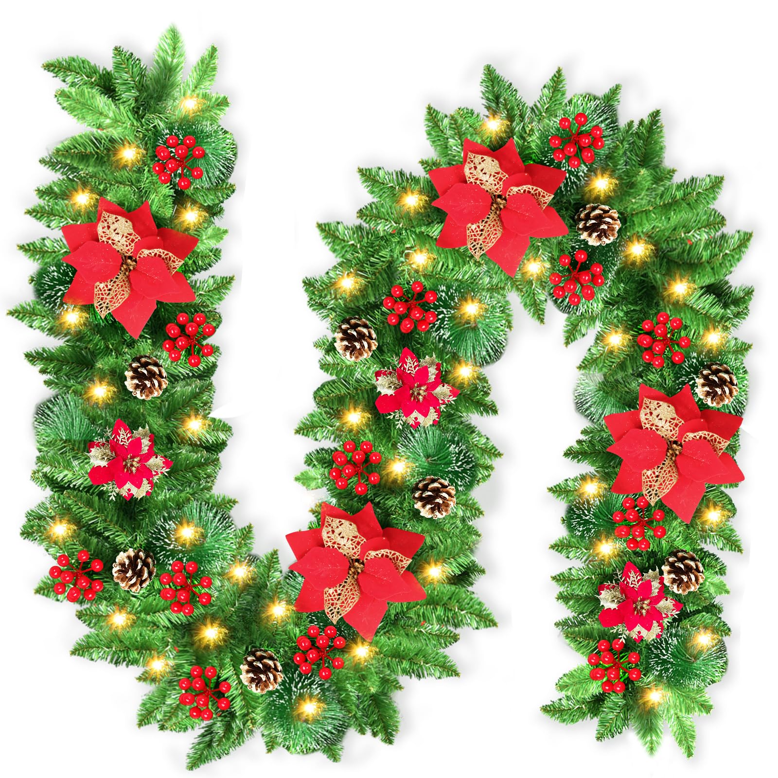JTSIOV Ghirlanda Natalizia, 2,7 Metri con 30 LED, a Batteria, Impermeabile IP65, con Timer, per Interni ed Esterni, Ideale per Scale, Caminetto e Porta d'Ingresso