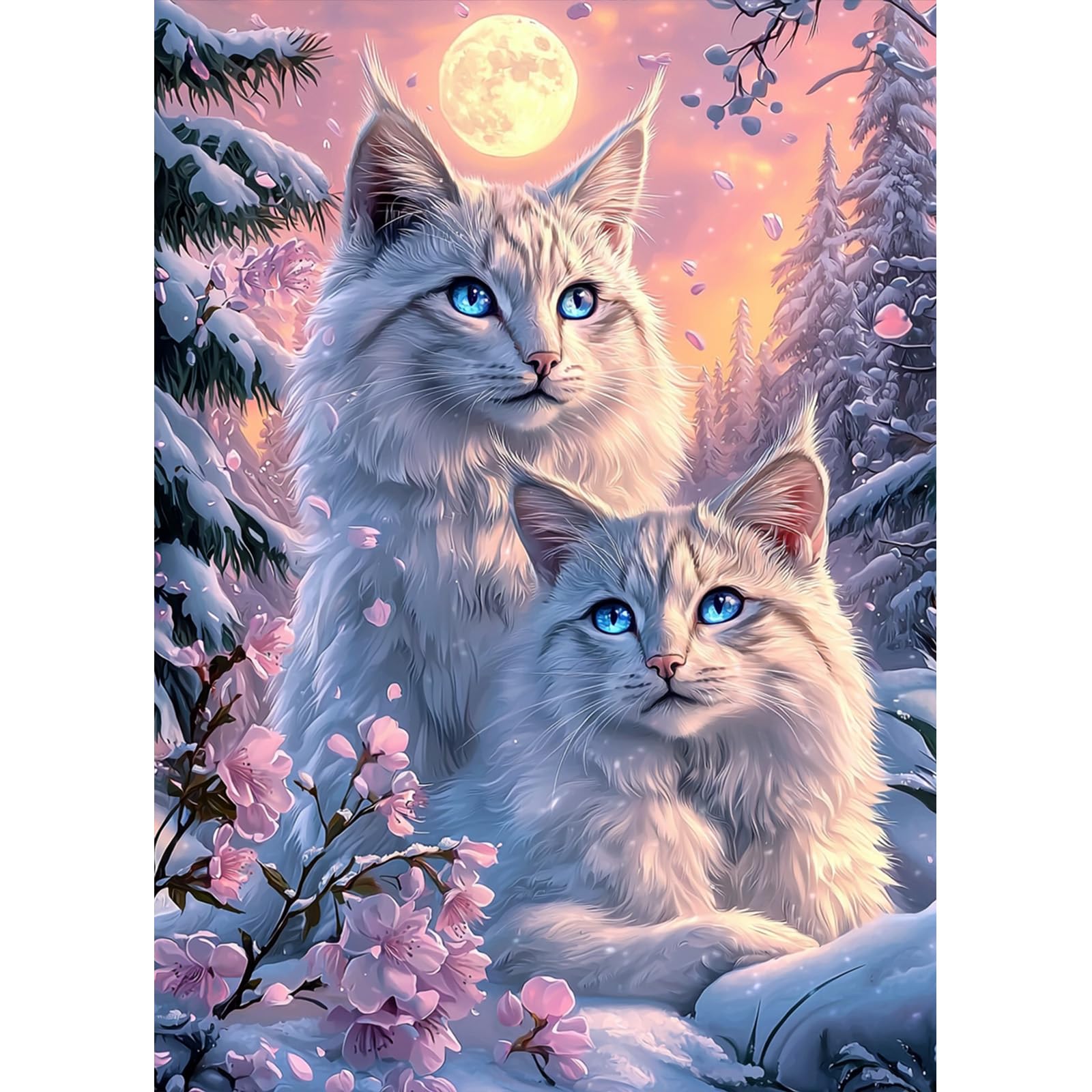 MAXBYE Cats Diamond Painting Kits, 5D Diamond Art Kits for Adults, DIY Forest & Pink Flowers Gem Art Cross Stitch for Beginner, Diamond Painting Full Drill Crystal Craft Gifts Home Wall Decor 30x40cm โ image 1