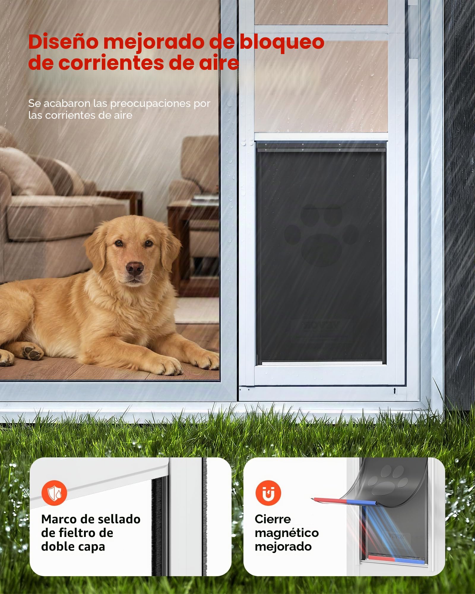 VEVOR Puerta Abatible de Vidrio con Entrada para Perros, 180° Altura Ajustable, Marco de Aleación de Aluminio, Puerta para Mascota 34,6 x 60 cm con Cerradura Magnética, Compatible con Perros Grandes