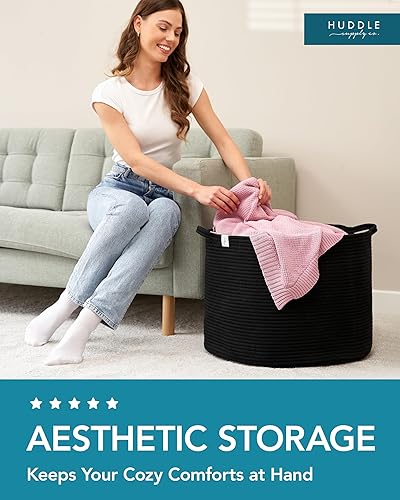 Miniatura 9 de Huddle Supply Co Canasta lavable XXXL para mantas, 2 unidades, para sala de estar, cesta grande para guardar mantas, canasta de juguetes + cesta